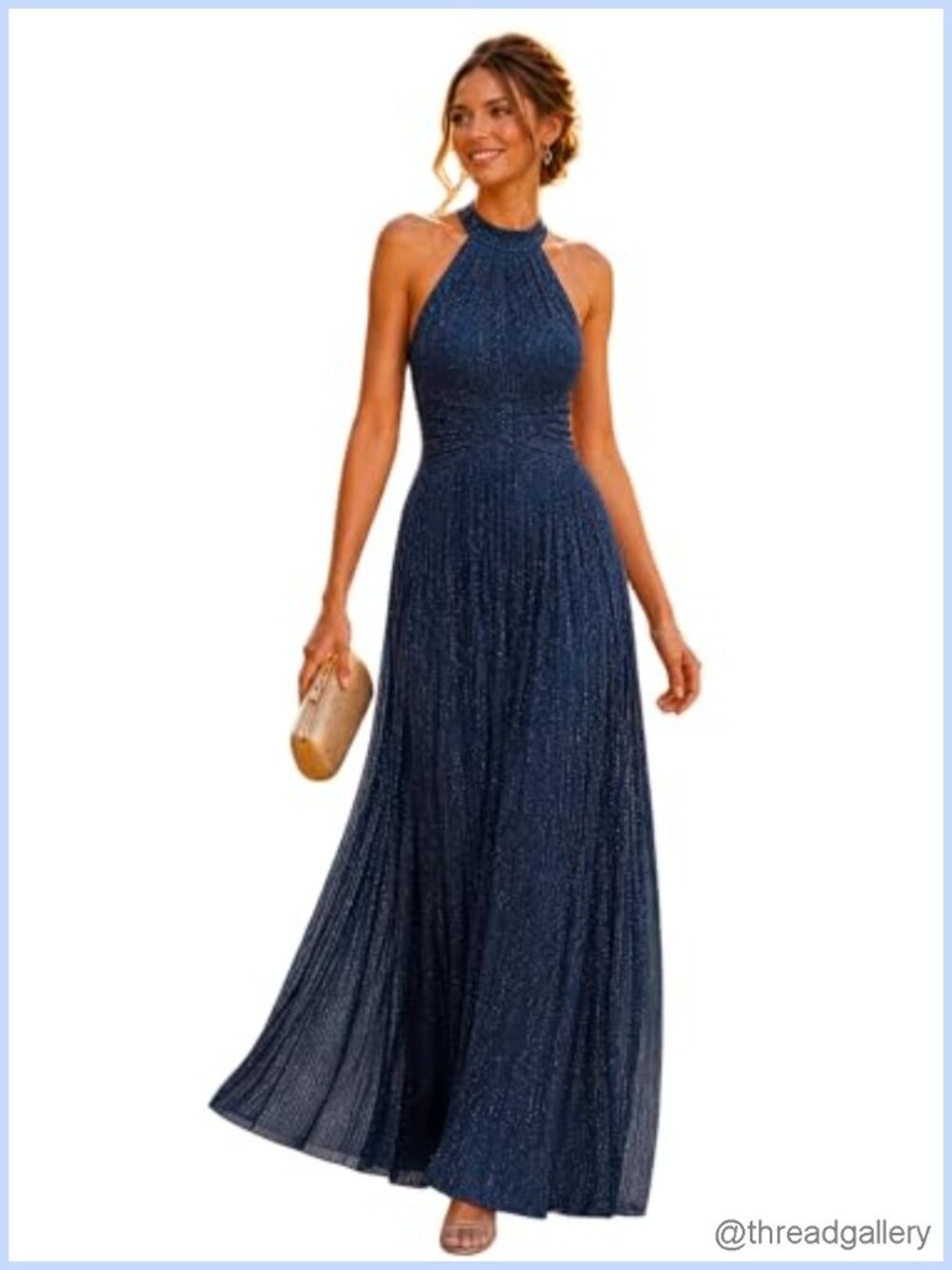 Stretch Glitter Halter Maxi Formal Evening Gown A-Line